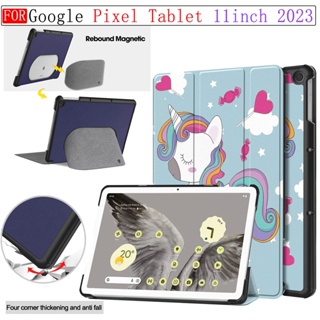 เคสแท็บเล็ตหนัง PU แบบแข็ง พับได้สามทบ พร้อมขาตั้ง สําหรับ Google Pixel Tablet 11 นิ้ว 2023