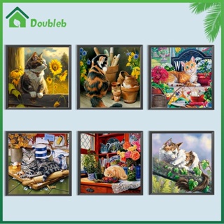 【Doub X ✮】ภาพวาดปักเพชร ทรงสี่เหลี่ยม ลายแมว 5D ขนาด 45X45 ซม. DIY สําหรับตกแต่งบ้าน ✮