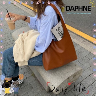 Daphne กระเป๋าสะพายไหล่ กระเป๋าถือ หนัง PU ความจุสูง สีพื้น สําหรับสตรี