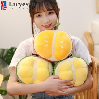 Lacyeszb ของเล่นตุ๊กตาทุเรียน ผัก ผลไม้ ส้ม ทุเรียน น่ารัก ผ้ากํามะหยี่ขนนิ่มจําลอง ของขวัญสําหรับเด็ก