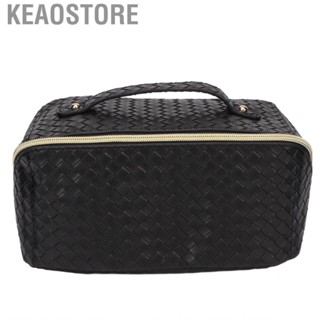 Keaostore Travel Makeup Bag Large  Easy Cleaning Portable  PU Versatile Use Grid Design Black for Men