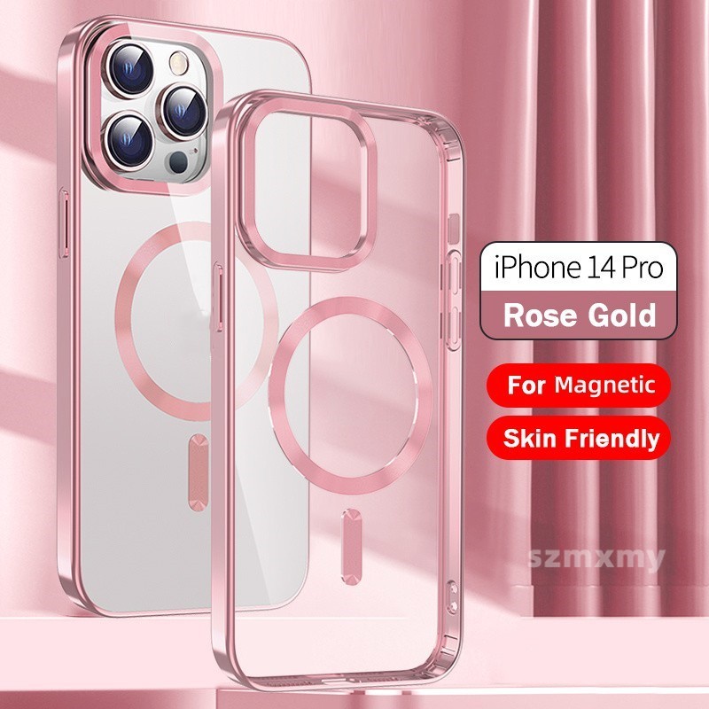 เชอร์รี่สีชมพูโปร่งใส Electroplated เคสโทรศัพท์แม่เหล็ก Iphone 16 15 14 Plus 13 12 11 Pro Max Slim Drop Protection Soft Casing