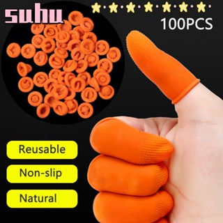 Suhuhd ถุงมือป้องกันนิ้วมือ กันลื่น สีส้ม สําหรับทําเล็บ 100 ชิ้น