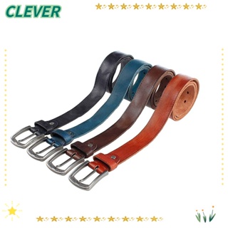 Clever เข็มขัดหนังวัวธรรมชาติ สีน้ําตาล สีแดง สีน้ําตาล สไตล์วินเทจ สําหรับผู้ชาย ผู้หญิง 110 115 120 125 130 ซม.