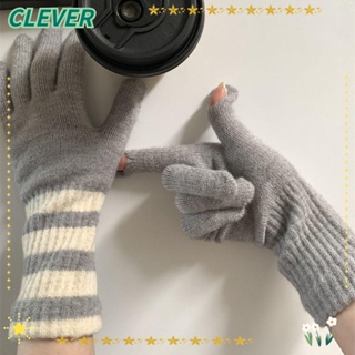 Clever ถุงมือผ้าถัก ลายทาง ให้ความอบอุ่น กันลม กันลม แฟชั่นฤดูใบไม้ร่วง ฤดูหนาว