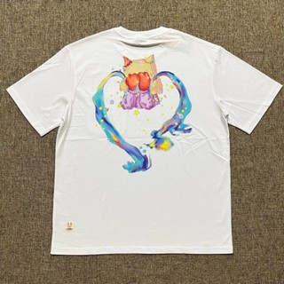 เสื้อยืด ผ้าฝ้ายแท้ พิมพ์ลายตัวตลก Ricky สีรุ้ง สีขาว