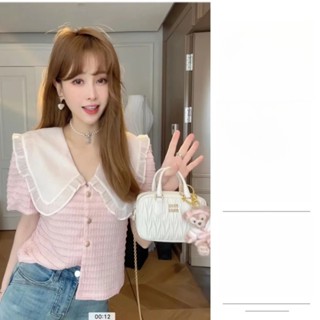 Milyfashion เสื้อเชิ้ต คอปกใบบัว ขนาดเล็ก สไตล์ฝรั่งเศส