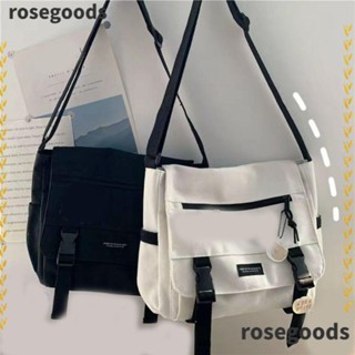 Rosegoods1 กระเป๋าผ้าแคนวาส สะพายไหล่ ความจุขนาดใหญ่ คุณภาพสูง สีพื้น พร้อมสายคล้องไหล่ ปรับได้ สําหรับผู้หญิง