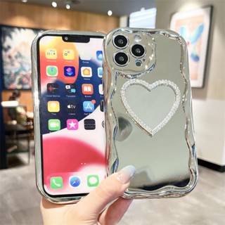 เคสป้องกันโทรศัพท์มือถือกระจก ชุบไฟฟ้า ลายหัวใจ ประดับเพชร สําหรับ VIVO X60 Pro X70 Pro X80 Pro X90 Y7S S1 IQOO NEO 3 IQOO Z3 5G
