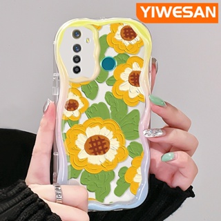 เคสโทรศัพท์มือถือ ซิลิโคนนุ่ม ใส กันกระแทก ลายภาพวาดสีน้ํามัน รูปดอกทานตะวัน ขอบคลื่น สีครีม สําหรับ Realme 5 5i 5s 5 Pro 6i Narzo 20A Q