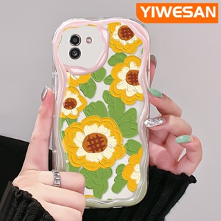 เคสโทรศัพท์ ซิลิโคนนิ่ม ใส กันกระแทก ลายภาพวาดสีน้ํามัน รูปดอกทานตะวัน ขอบคลื่น สีครีม สําหรับ Samsung A03 Core A03s A02 M02 A02s M02s F02s