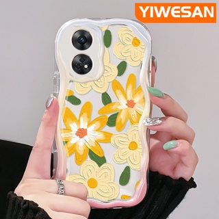 เคสโทรศัพท์มือถือ ซิลิโคนนิ่ม ใส กันกระแทก ลายการ์ตูนภาพวาดสีน้ํามัน รูปคลื่น ดอกไม้ สีครีม สําหรับ OPPO Reno 8T 5G Reno8 T A1 Pro Reno 8 5G Reno 8 Pro 5G