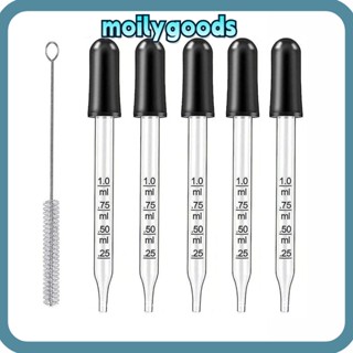 Moilyhd หลอดหยดน้ํา ปลายตรง แบบแก้วหนา พร้อมหัวยาง สีดํา 1 มล. 5 ชิ้น