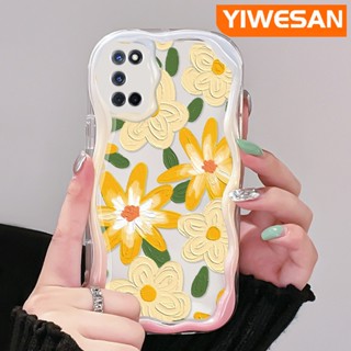 เคสโทรศัพท์ ซิลิโคนนิ่ม ใส กันกระแทก ลายการ์ตูนภาพวาดสีน้ํามัน รูปคลื่น ดอกไม้ สําหรับ OPPO A52 A92 A72 4G