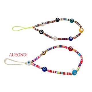 Alisond1 สายคล้องโทรศัพท์มือถือ ลูกปัดอะคริลิค ลายหน้ายิ้ม แฮนด์เมด เครื่องประดับ สําหรับห้อยโทรศัพท์มือถือ
