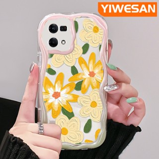 เคสโทรศัพท์มือถือ ซิลิโคนนิ่ม ใส กันกระแทก ลายการ์ตูนภาพวาดสีน้ํามัน รูปคลื่น ดอกไม้ สีครีม สําหรับ OPPO Reno 7 4G Reno 8 4G F21 Pro F21s Pro Reno 4 Pro Reno 6