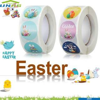 Uniis สติกเกอร์ฉลาก ลาย Happy Easter มีกาวในตัว สําหรับติดตกแต่งสมุดภาพ งานแต่งงาน ปาร์ตี้ หน้าต่าง 500 ชิ้น ต่อม้วน