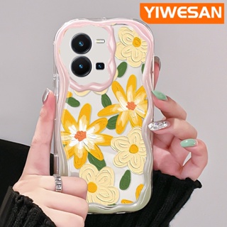 เคสโทรศัพท์มือถือ ซิลิโคนนิ่ม ใส กันกระแทก ลายการ์ตูนภาพวาดสีน้ํามัน รูปคลื่น ดอกไม้ สําหรับ vivo Y35 5G Y36 5G Y35