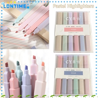 Lontime ปากกามาร์กเกอร์ ไฮไลท์ สีพาสเทล น่ารัก ปลายนิ่ม เรืองแสง 6 ชิ้น