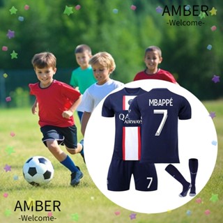 Amber เสื้อกีฬาฟุตบอล โพลีเอสเตอร์ No.7 ระบายอากาศ และกางเกงขาสั้น คุณภาพสูง สําหรับเด็ก 3 ชิ้น ต่อชุด