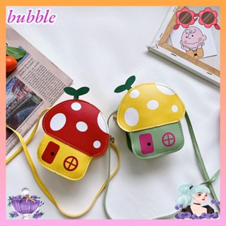 Bubble กระเป๋าสะพายไหล่ หนัง PU ขนาดเล็ก ลายการ์ตูนเห็ดน่ารัก สีแดง สําหรับเด็ก