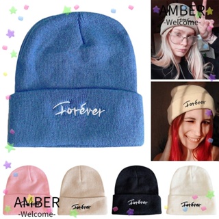 Amber หมวกบีนนี่ ผ้าถัก คุณภาพสูง สีพื้น น่ารัก สําหรับผู้หญิง และผู้ชาย