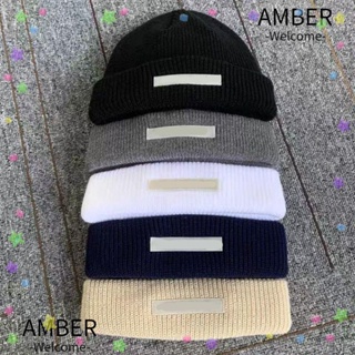 Amber หมวกบีนนี่ถัก ผ้าขนสัตว์ สไตล์ฮิปฮอป ยืดหยุ่น กันความร้อน