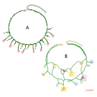 Zzz สร้อยคอโซ่แฟชั่น ประดับลูกปัดดอกไม้ สไตล์โบฮีเมียน Y2K