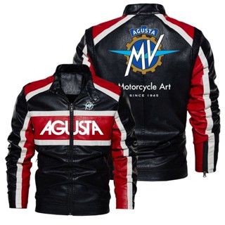 เสื้อแจ็กเก็ตหนัง แขนยาว กันลม แบบบาง ลายโลโก้ Mv Agusta F3-675 F4R สําหรับแข่งรถจักรยานยนต์ รถยนต์