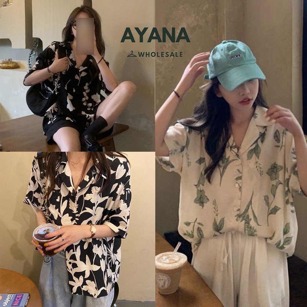 พร้อมส่ง เเฟชั่นสไตล์เกาหลี เสื้อยืดคอปกวินเทจ ลายดอกไม้ เสื้อ สงกรานต์ ผู้หญิง