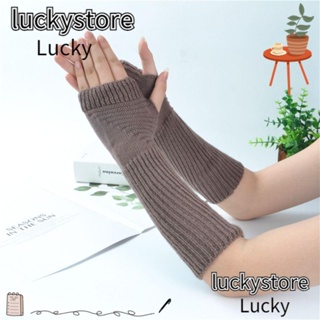 Lucky ถุงมือถัก แบบครึ่งนิ้ว ให้ความอบอุ่น สีพื้น แฟชั่นสําหรับผู้หญิง