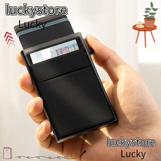 Lucky กระเป๋าใส่บัตรเครดิต RFID อลูมิเนียม แบบบางพิเศษ อเนกประสงค์ กันขโมย สไตล์นักธุรกิจ สําหรับผู้ชาย