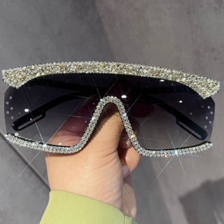 Trendy one-piece sunglasses unisex transparent hand-set diamond decorative glasses outdoor high-value sunglasses womens trendy