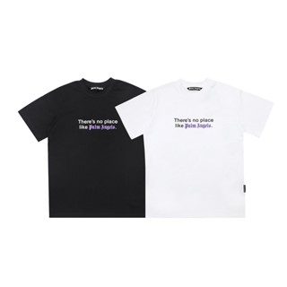เสื้อยืดแขนสั้นลําลอง ผ้าฝ้าย พิมพ์ลายตัวอักษร สีขาว และสีม่วง แฟชั่นสําหรับผู้ชาย และผู้หญิง PAL18M