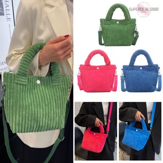 [SuperDeals888.th] กระเป๋าถือลําลอง ผ้าลูกฟูก สีพื้น แฟชั่นฤดูใบไม้ร่วง ฤดูหนาว สําหรับเด็กผู้หญิง