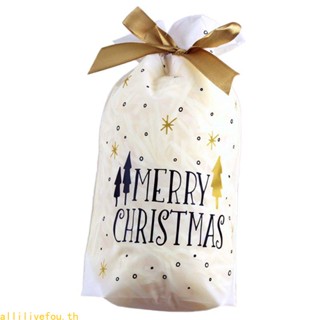 Live ถุงขนมพลาสติก ทรงสี่เหลี่ยมผืนผ้า ลายตัวอักษร Merry Christmas พร้อมริบบิ้น 10 ชิ้น