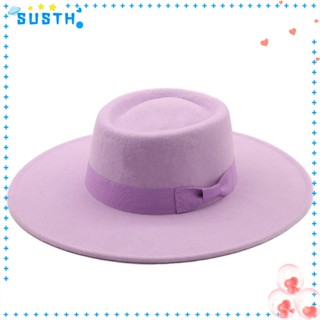 Susth หมวกโบวเวอร์ ปีกกว้าง สไตล์เรโทร สําหรับผู้หญิง