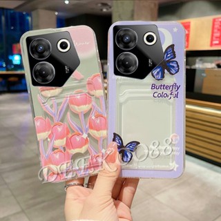 เคสโทรศัพท์มือถือนิ่ม ลายดอกทิวลิป ผีเสื้อ สีม่วง พร้อมช่องใส่บัตร สําหรับ Tecno Camon 20 Pro Premier POVA 5 Pro X Free Fire 5G 4G POVA5 Camon20Pro