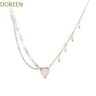 Doreen สร้อยคอโซ่ จี้ลูกปัดคริสตัล รูปหัวใจ สีเขียว สไตล์วินเทจ โบโฮ วินเทจ Y2K