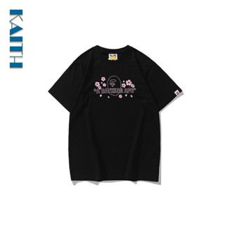 เสื้อเชิ้ตแขนสั้น คอกลม ขนาดใหญ่ ปักลายกราฟฟิค ดอกซากุระ สีพื้น สไตล์เกาหลี วินเทจ สําหรับผู้ชาย และผู้หญิง