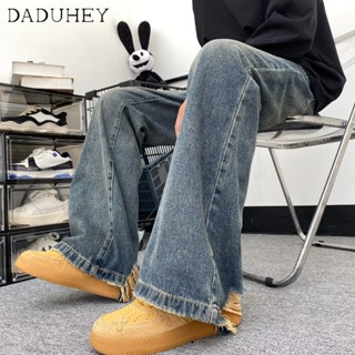 DaDuHey🔥 American Fashion Brand High Street Retro Loose Jeans Mens 2023 Summer Fashion All-Matching Design Ripped Casual Pants