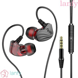 Lanfy หูฟังสเตอริโอ HiFi 6D ควบคุมระดับเสียงเบส 3.5 มม.