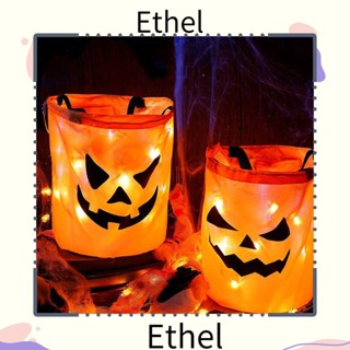 Ethel1 ถุงขนมฮาโลวีน แบบพับได้ ลายฟักทอง อเนกประสงค์