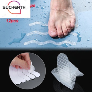 Suchenth 12 ชิ้น แถบกันลื่น พรม PEVA อ่างอาบน้ํา บันได พื้น รูปตัว S