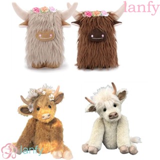 Lanfy ตุ๊กตาการ์ตูนวัวขนสัตว์ ขนยาว สไตล์สก็อต ของเล่นสําหรับเด็ก ตกแต่งบ้าน