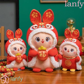 Lanfy ตุ๊กตากระต่ายมาสคอตน่ารัก ผ้าฝ้าย สไตล์จีน ของเล่นสําหรับเด็ก