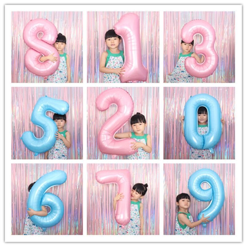 ลูกโป่งฮีเลียมดิจิทัล 0-9 ขนาด 32 นิ้ว สีชมพู สีฟ้า สําหรับตกแต่งปาร์ตี้วันเกิด งานแต่งงาน