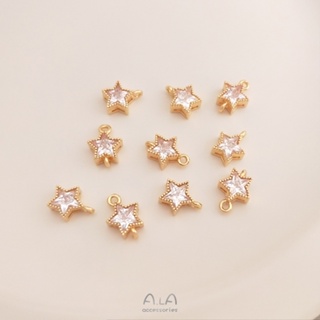 จี้เพทาย รูปดาวห้าแฉก 3A สีทอง 14k ประดับเพทายกระพริบ เครื่องประดับ สําหรับแขวนหู DIY