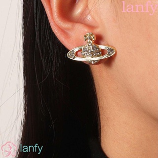 Lanfy ต่างหูสตั๊ด รูปดาวเคราะห์ ประดับเพชร พลอยเทียม หรูหรา เครื่องประดับแฟชั่น สําหรับผู้หญิง