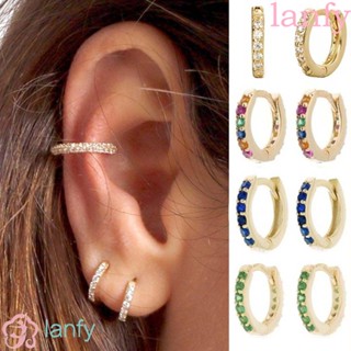 Lanfy ต่างหูห่วง ประดับเพชรเทียม เพทาย ขนาดเล็ก 8 มม.